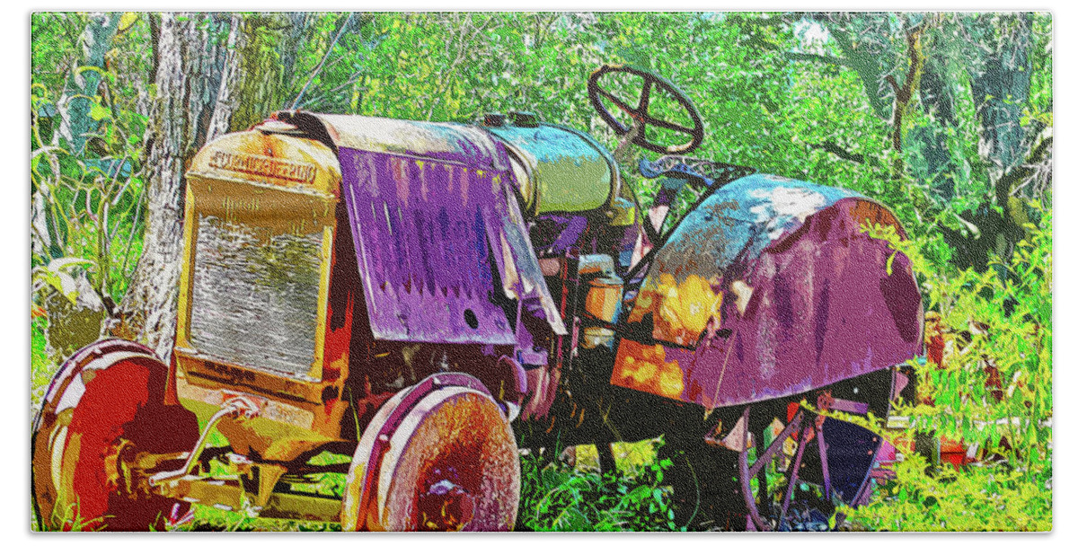 Tractor Beach Towel featuring the digital art Dilapidated Tractor by Anthony Murphy
