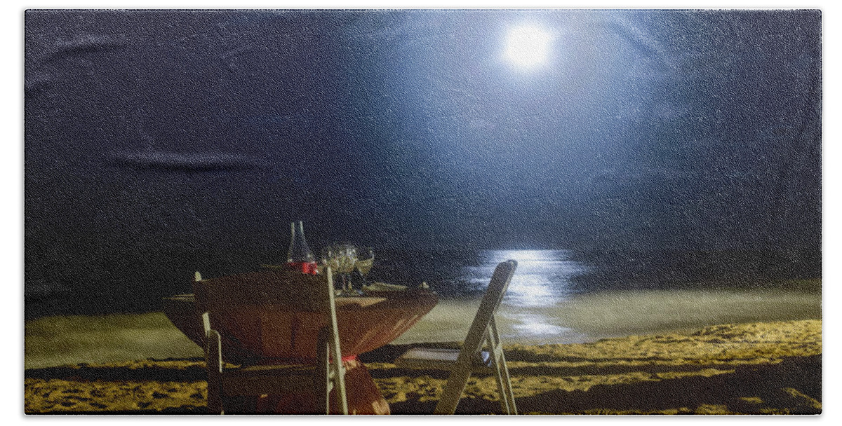 Punta Cana Beach Towel featuring the photograph Dinner for Two in the Moonlight by Nicole Lloyd