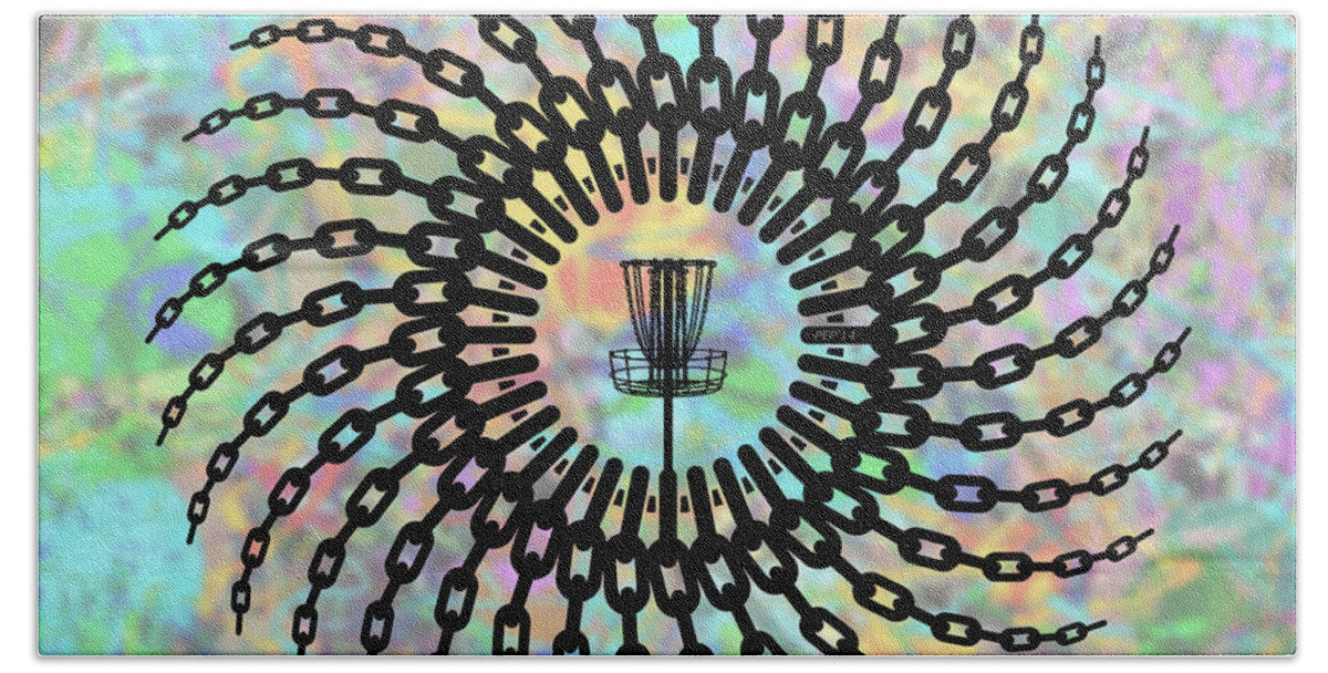 Disc Golf Beach Towel featuring the digital art Disc Golf Basket Chains by Phil Perkins