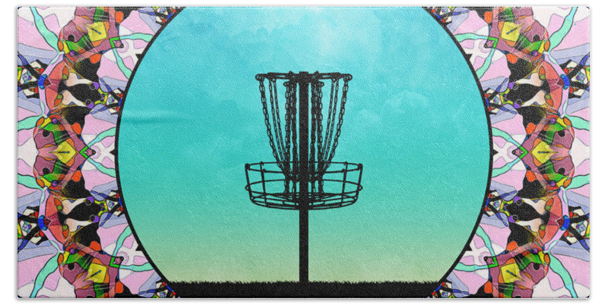 Disc Golf Beach Towel featuring the digital art Disc Golf Basket by Phil Perkins