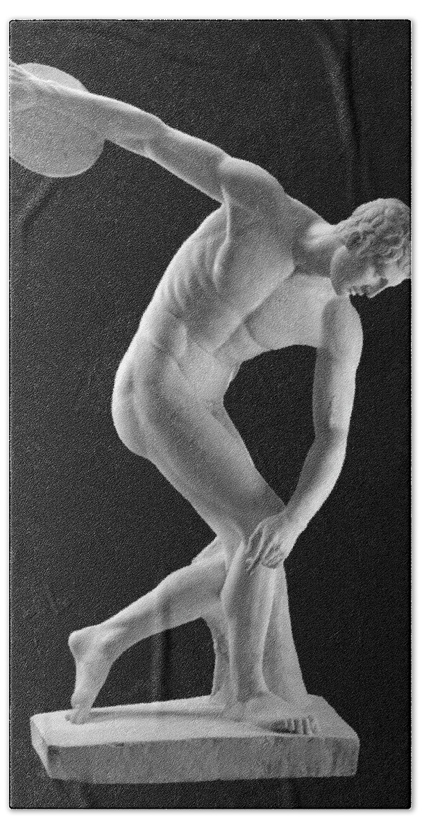 Discobolus Beach Towel featuring the photograph Discobolus of Myron Discus Thrower Statue by Kathy Anselmo