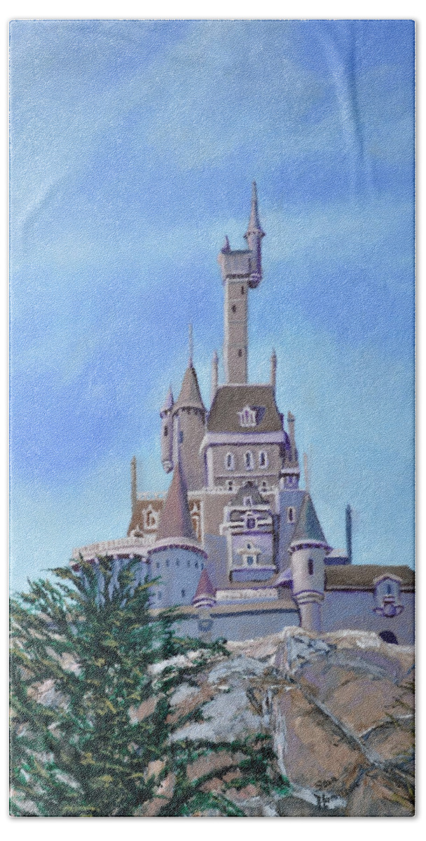 Castle Beach Towel featuring the painting Disney World by Stan Hamilton