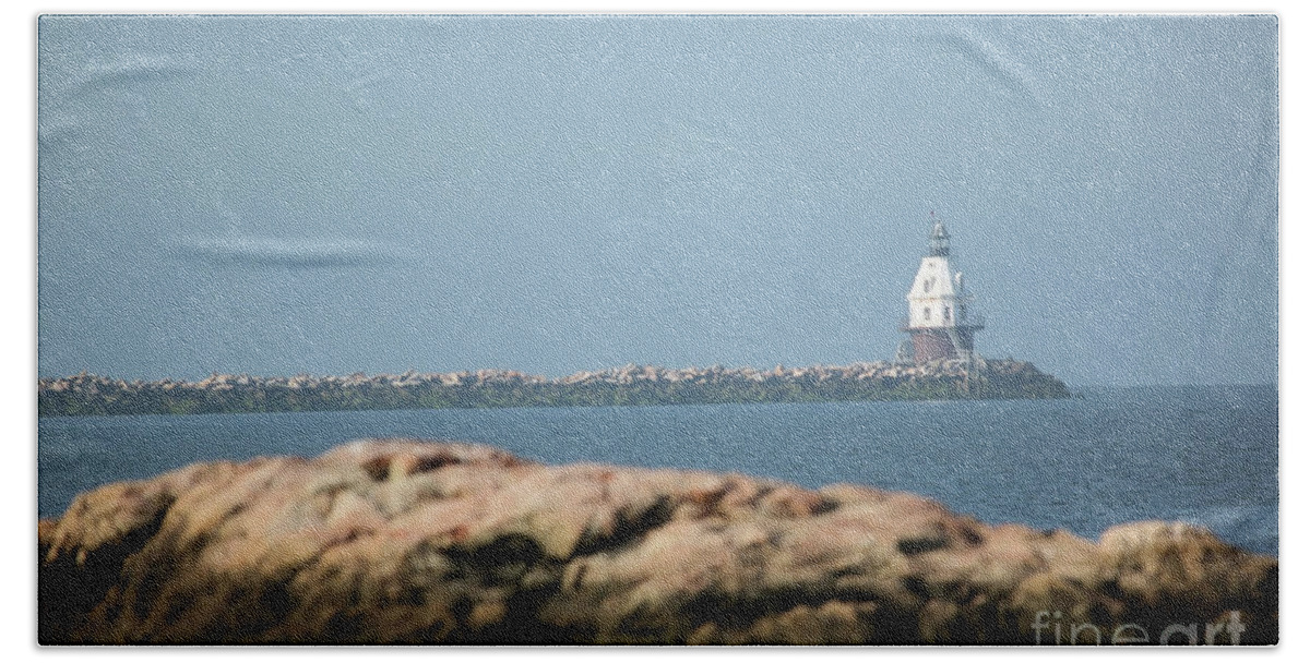 Coastal Beach Towel featuring the photograph Distant Lighthouse by Karol Livote