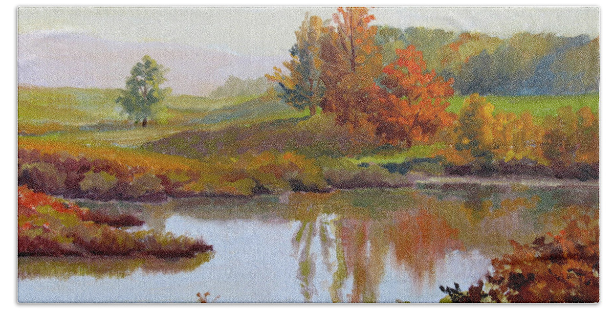 Landscape Beach Sheet featuring the painting Distant Maples by Keith Burgess