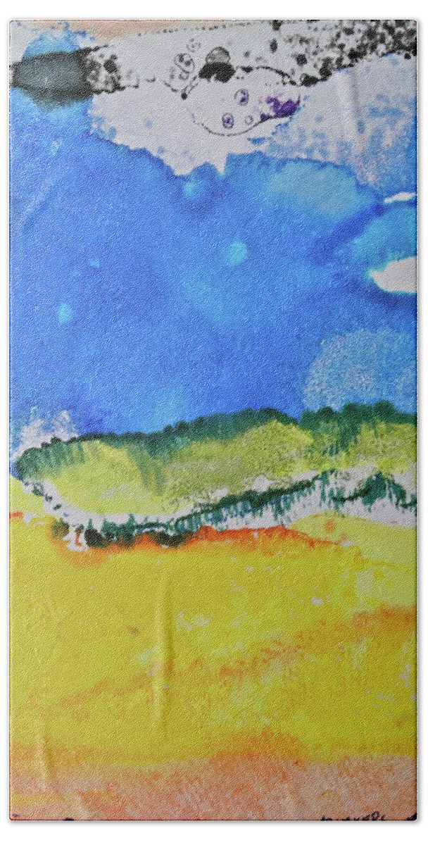 Landscape Beach Towel featuring the painting Distant Peaks by Michele Myers