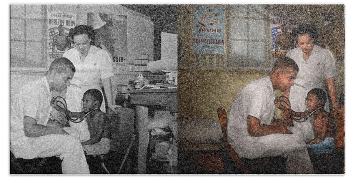 Pediatrician Beach Towel featuring the photograph Doctor - Pediatrician - From the heart 1942 Side by Side by Mike Savad