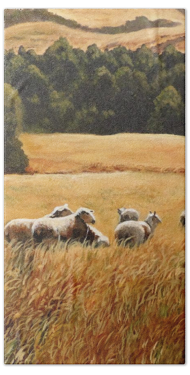 Australia Beach Sheet featuring the painting Golden Fleece by Anne Gardner
