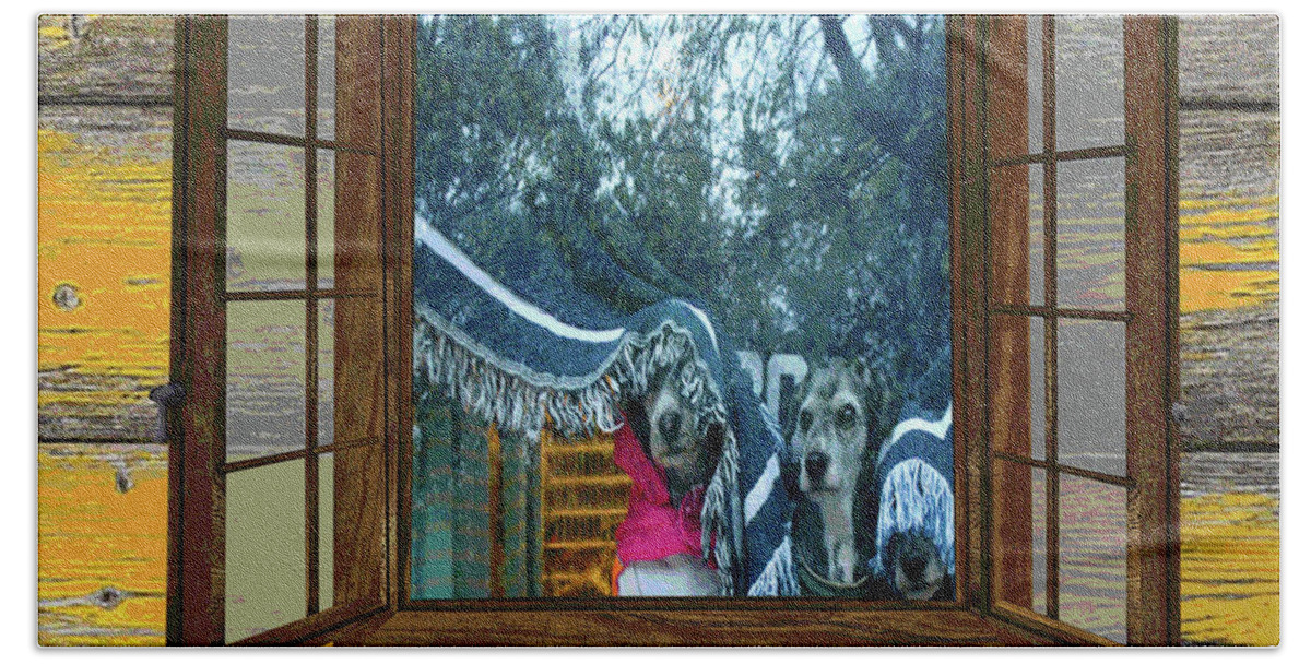 Dog Beach Towel featuring the mixed media Dog Loyalty - The Wait by Gabby Dreams