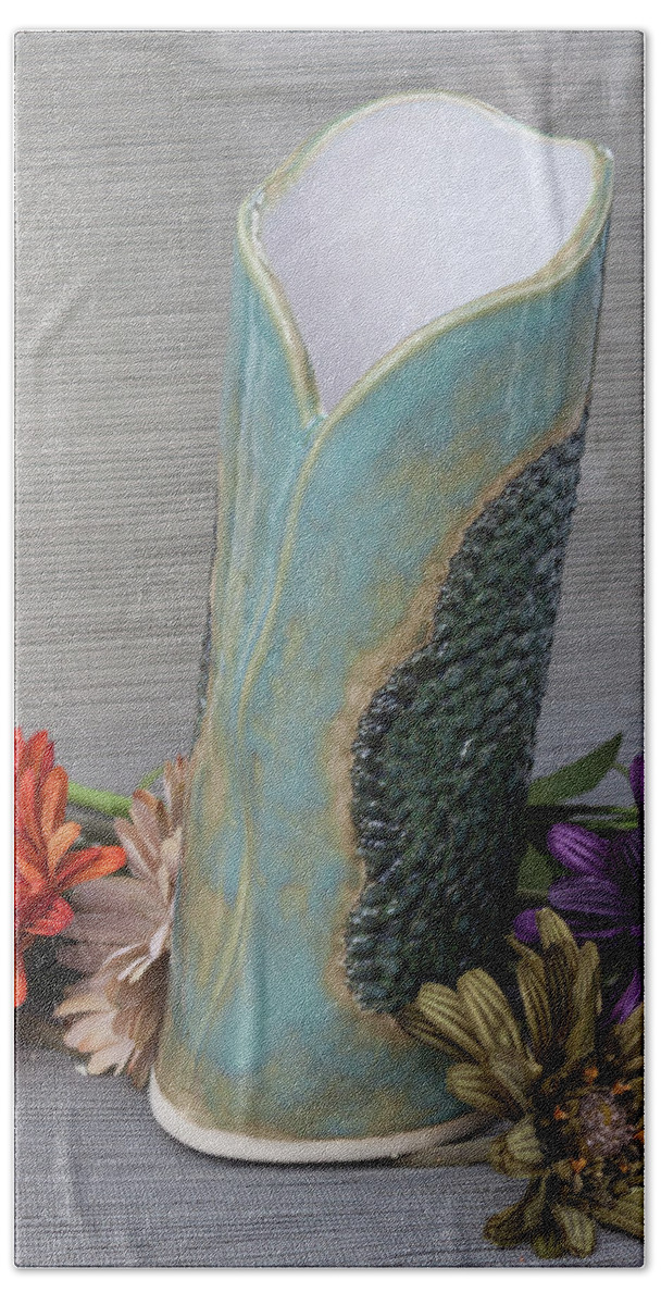 Ceramic Beach Sheet featuring the ceramic art Doily Vase III by Suzanne Gaff