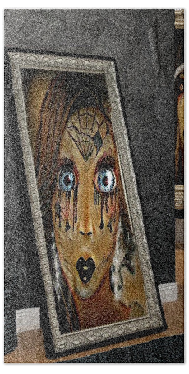 Digital Art Beach Towel featuring the digital art Doll Face at the Museum by Artful Oasis