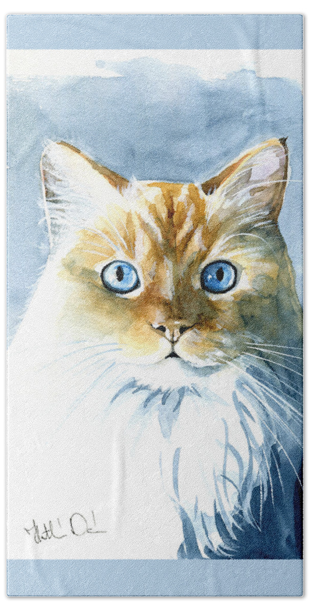 Cat Beach Sheet featuring the painting Doll Face Flame Point Himalayan Cat Painting by Dora Hathazi Mendes