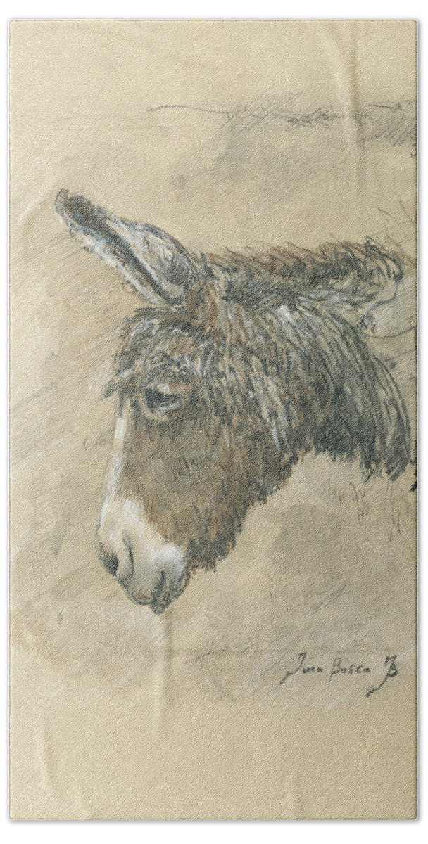 Donkey Art Beach Towel featuring the painting Donkey Portrait by Juan Bosco