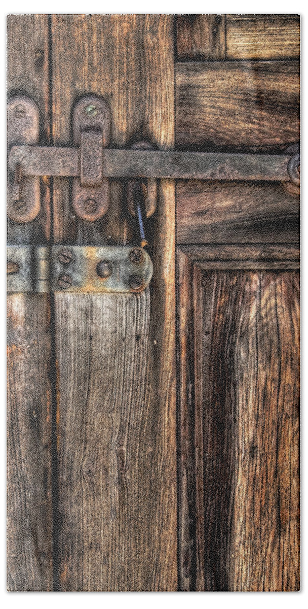 Savad Beach Towel featuring the photograph Door - The Latch by Mike Savad