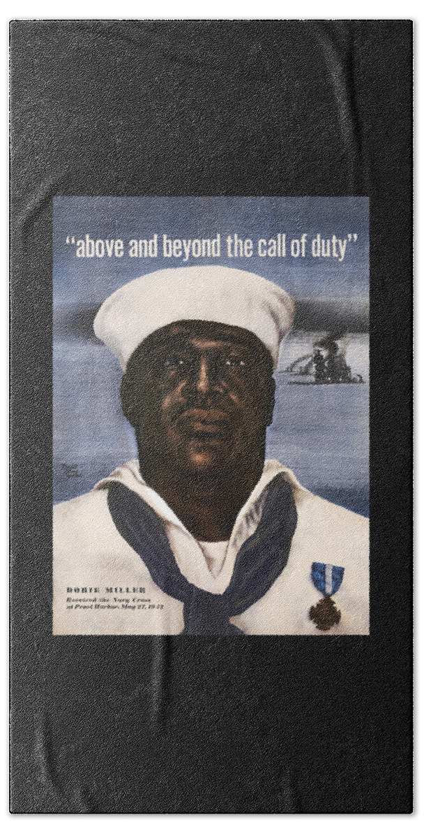 Dorie Miller Beach Towel featuring the painting Dorie Miller - Above and Beyond - WW2 by War Is Hell Store