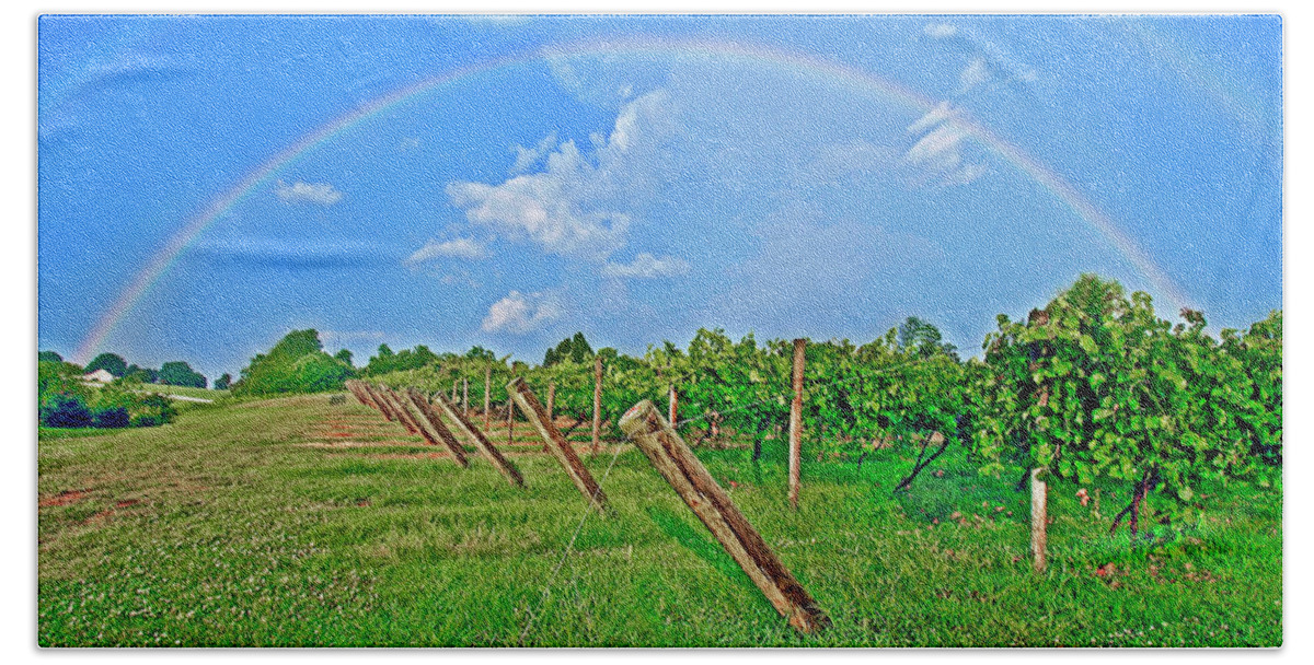 Double Rainbow Beach Towel featuring the photograph Double Rainbow Vineyard, Smith Mountain Lake by The James Roney Collection
