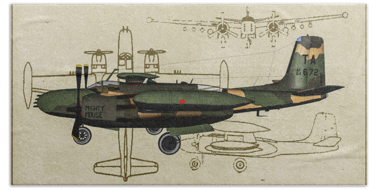 Douglas A-26 Invader Beach Towel featuring the digital art Douglas A-26 Vietnam Profile by Tommy Anderson