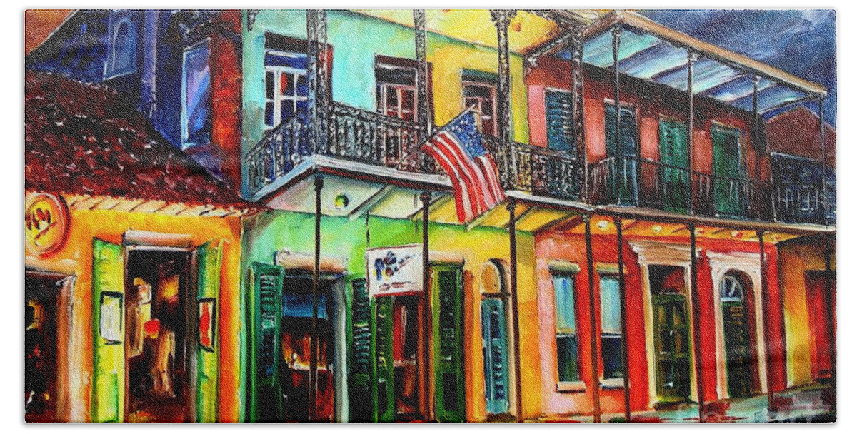 New Orleans Beach Towel featuring the painting Down on Bourbon Street by Diane Millsap