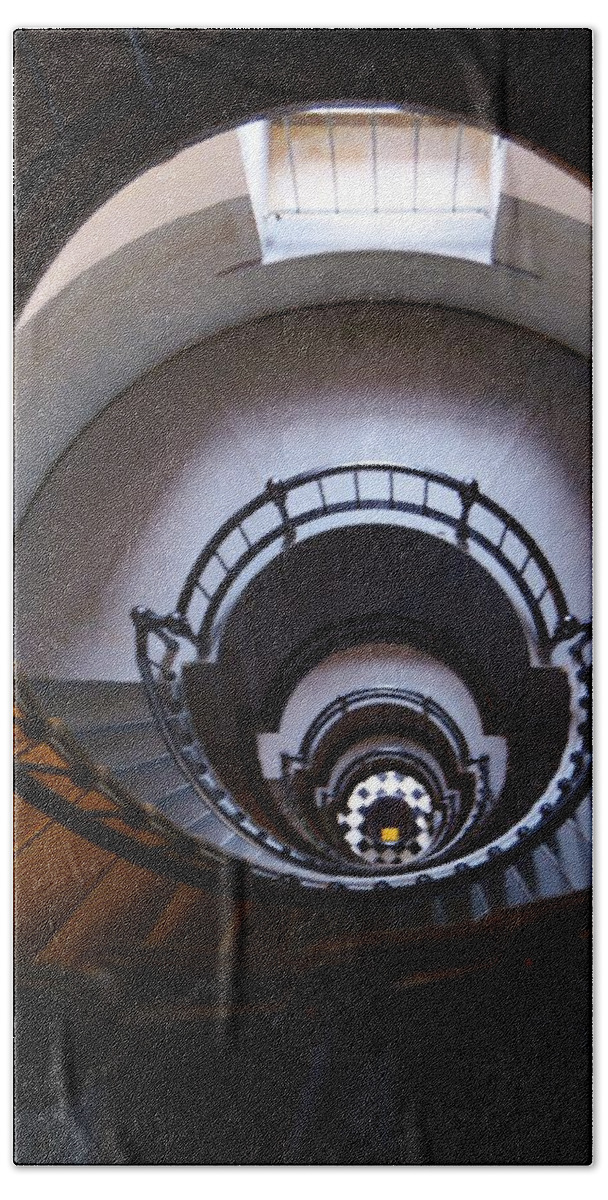 Down The Lighthouse Stairs Beach Towel featuring the photograph Down The Lighthouse Stairs by Warren Thompson