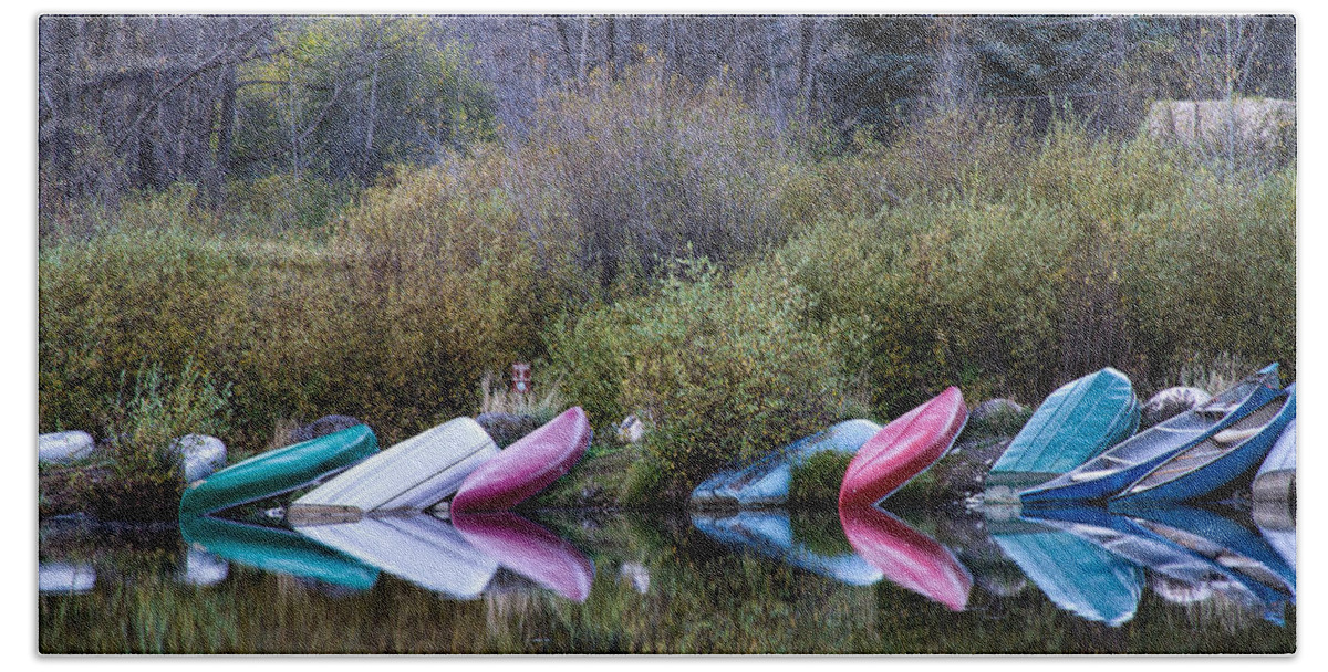  Row Boat Beach Towel featuring the photograph Downtime at Beaver Lake by Alana Thrower