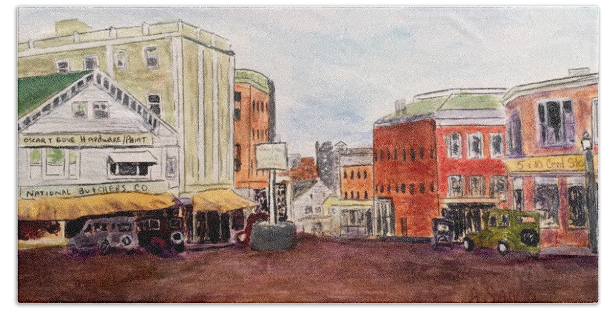 Amesbury Beach Sheet featuring the painting Downtown Amesbury Ma circa 1920 by Anne Sands