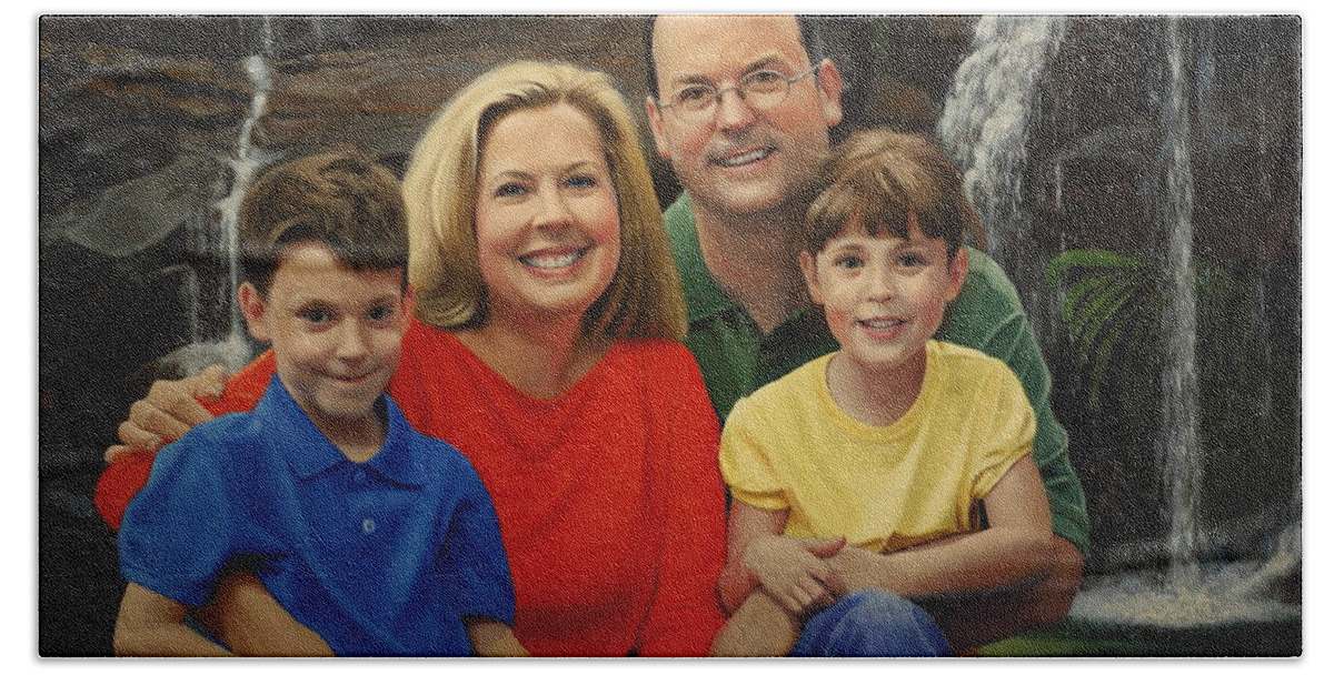 Family Portrait Beach Towel featuring the painting Dr. Devon Ballard and Family by Glenn Beasley