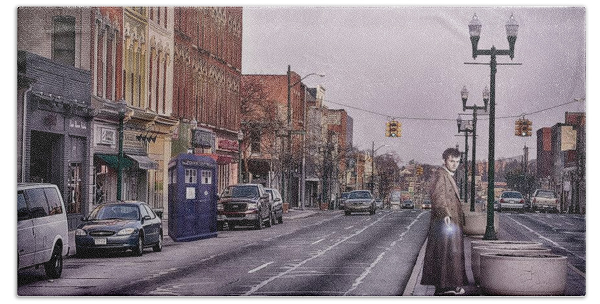 Dr Who In Ypsilanti Beach Towel featuring the photograph Dr Who in Ypsilanti by Pat Cook