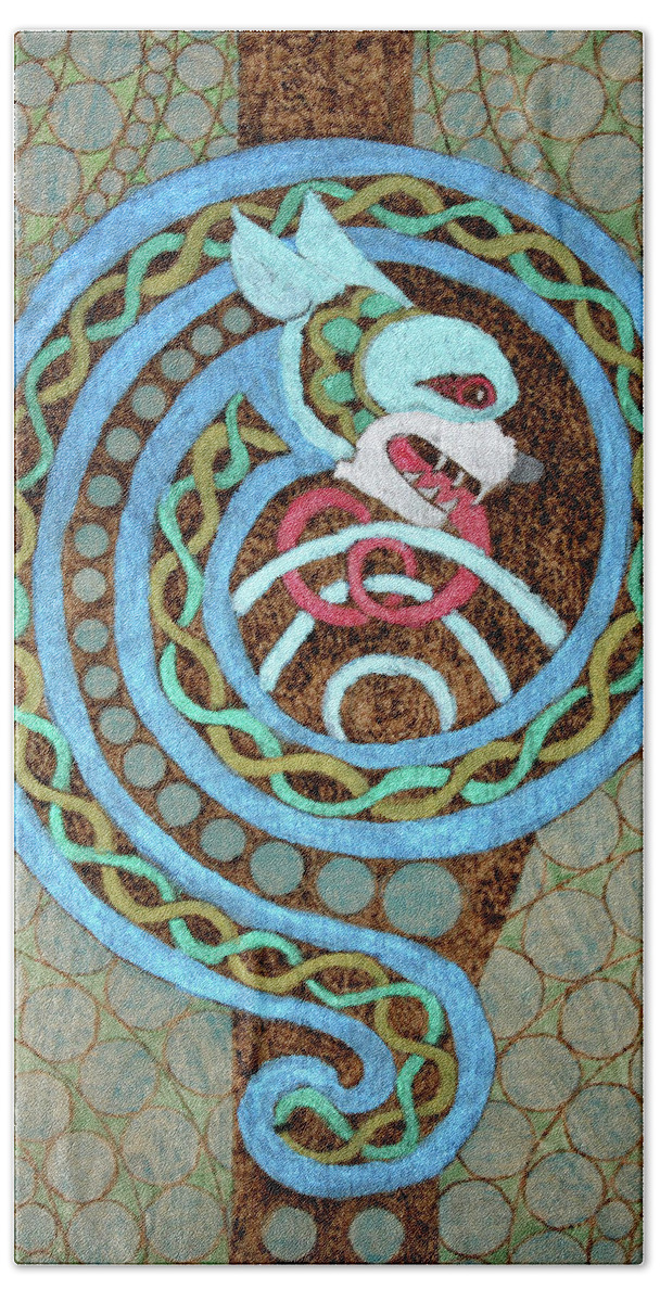  Beach Towel featuring the pyrography Dragon and the Circles by David Yocum