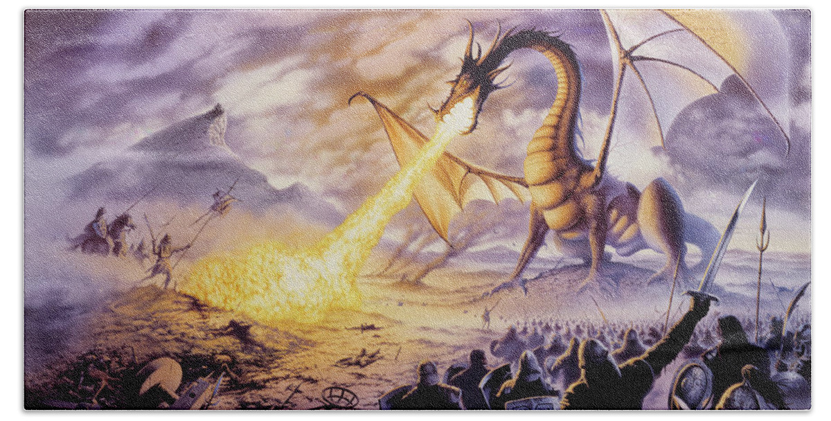 Dragon Beach Towel featuring the photograph Dragon Battle by MGL Meiklejohn Graphics Licensing