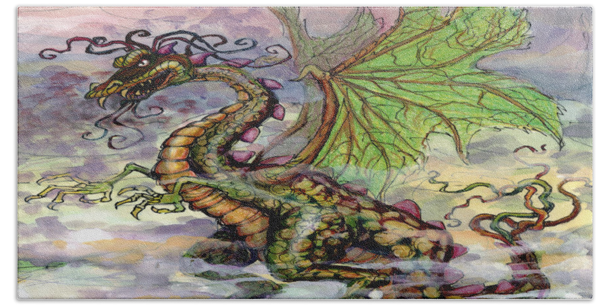 Dragon Beach Sheet featuring the painting Dragon by Kevin Middleton