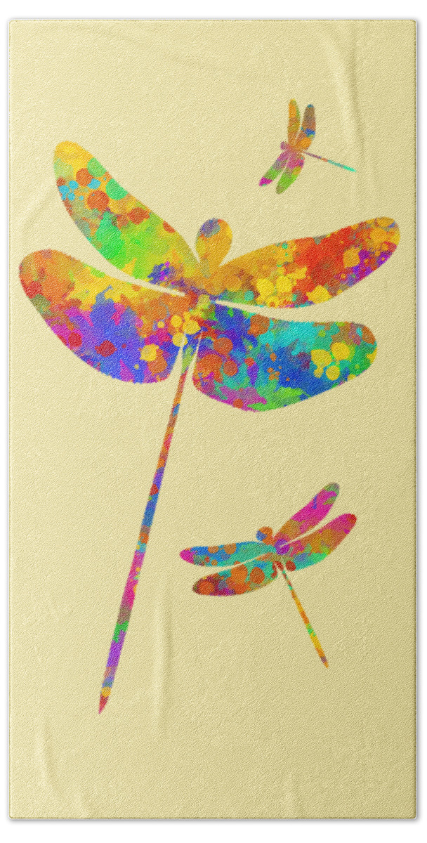 Dragonfly Watercolor Beach Towel featuring the mixed media Dragonfly Watercolor Art by Christina Rollo