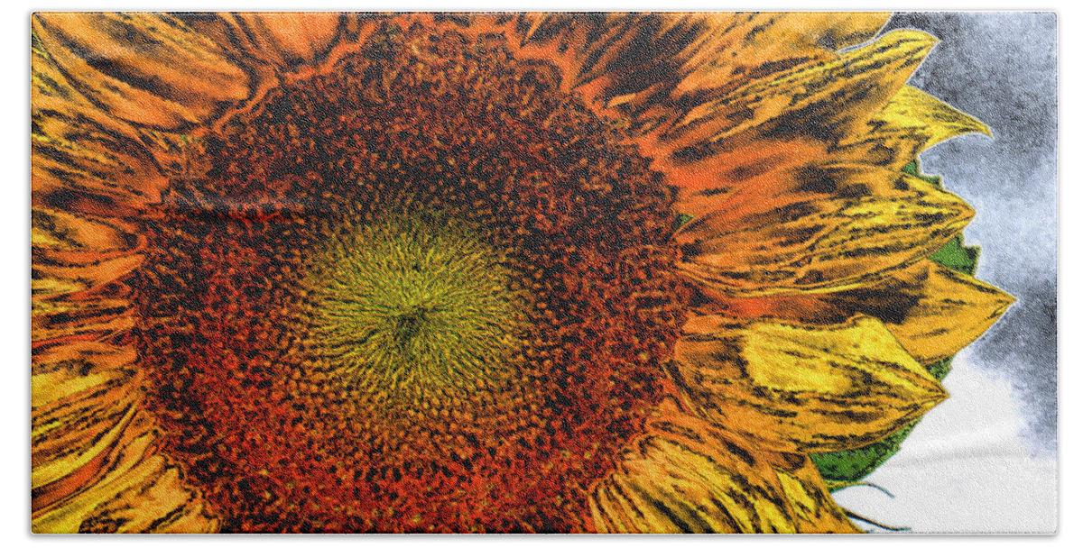 Sunflower Beach Towel featuring the photograph Dramatic Sunflower by Kristin Elmquist