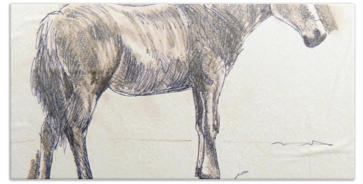 Horse Beach Towel featuring the drawing Drawing of a Horse by Mike Jory