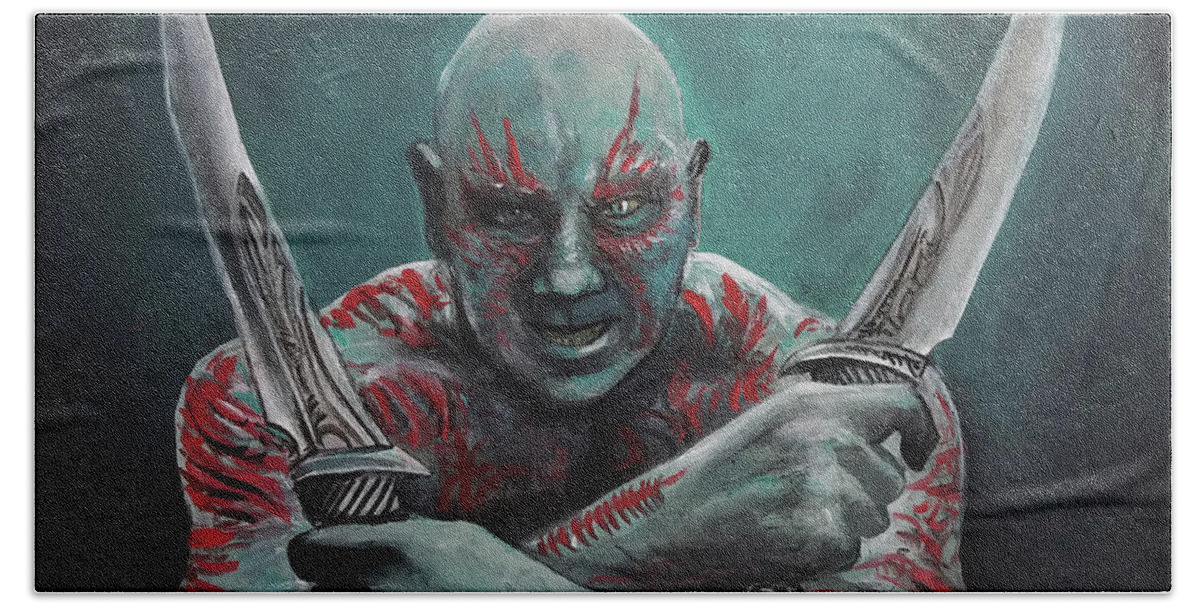 Drax The Destroyer Beach Sheet featuring the painting Drax The Destroyer by Tom Carlton