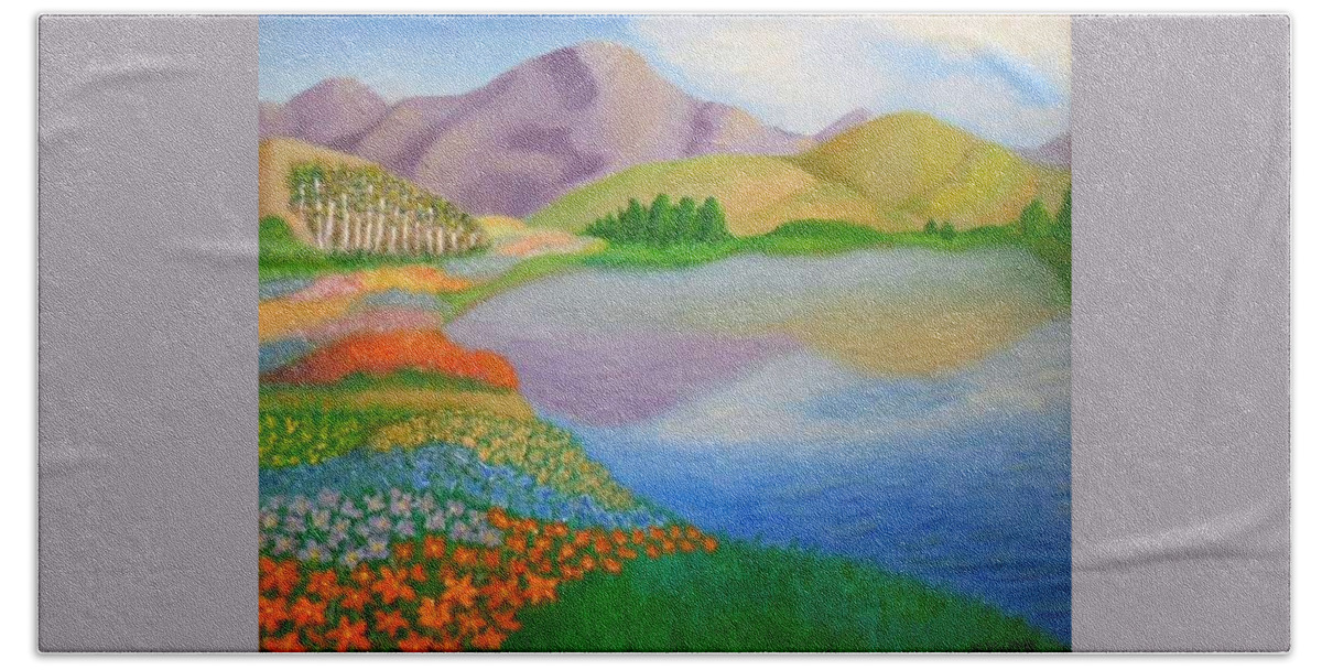 Mountains Beach Towel featuring the painting Dream Land by Sheri Keith
