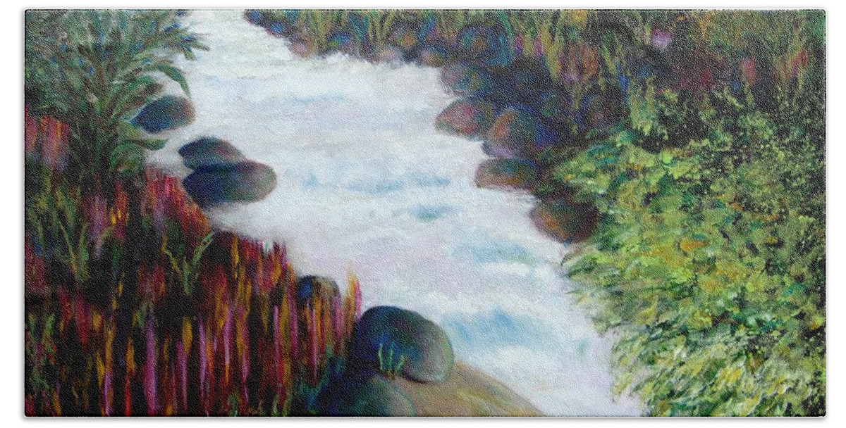 River Beach Towel featuring the painting Dream River by Laurie Morgan