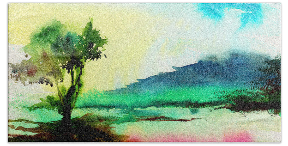 Nature Beach Sheet featuring the painting Dreamland by Anil Nene