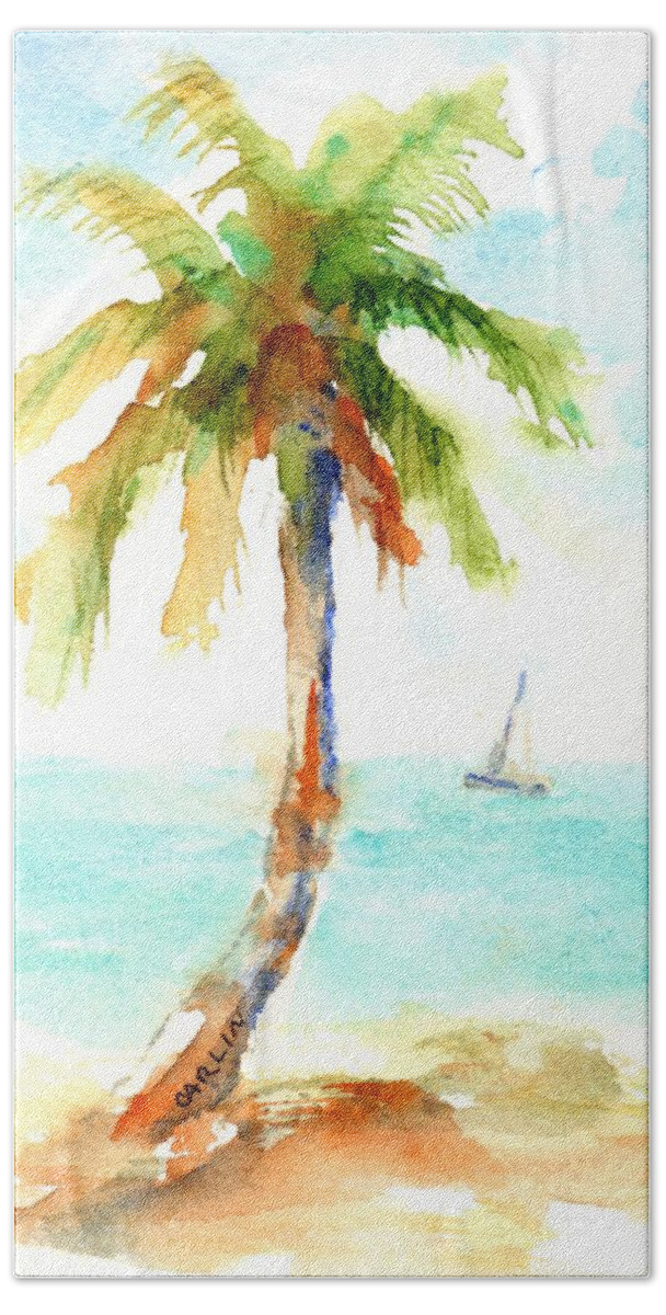 Palm Tree Beach Towel featuring the painting Dreamy Tropical Beach Palm by Carlin Blahnik CarlinArtWatercolor