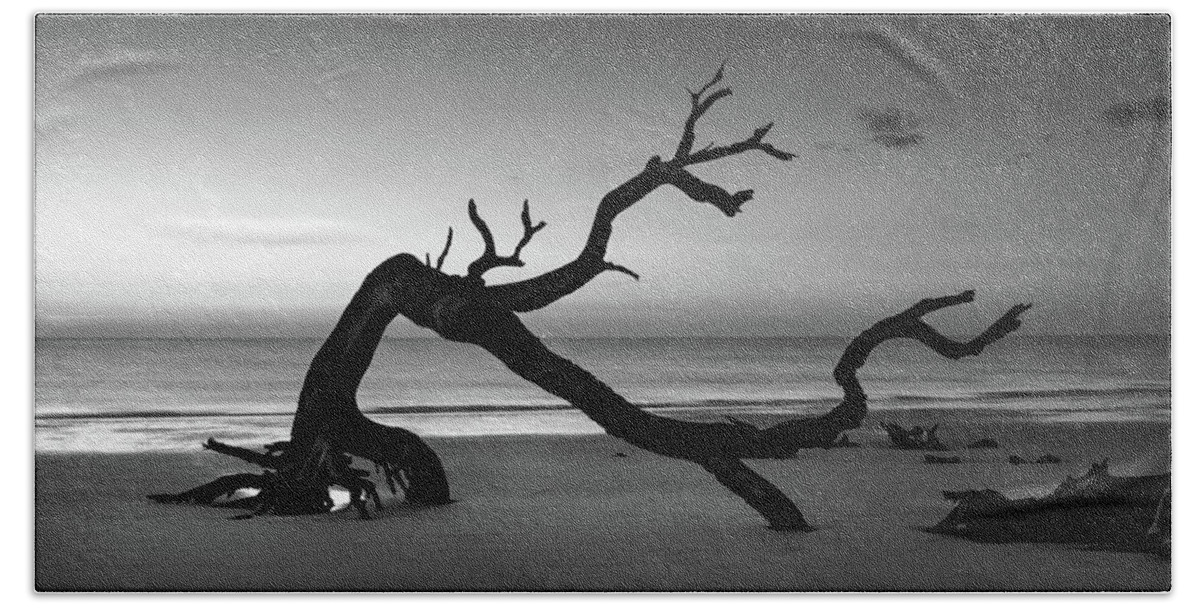 Greg Mimbs Beach Towel featuring the photograph Driftwood Morning In Black and White by Greg and Chrystal Mimbs