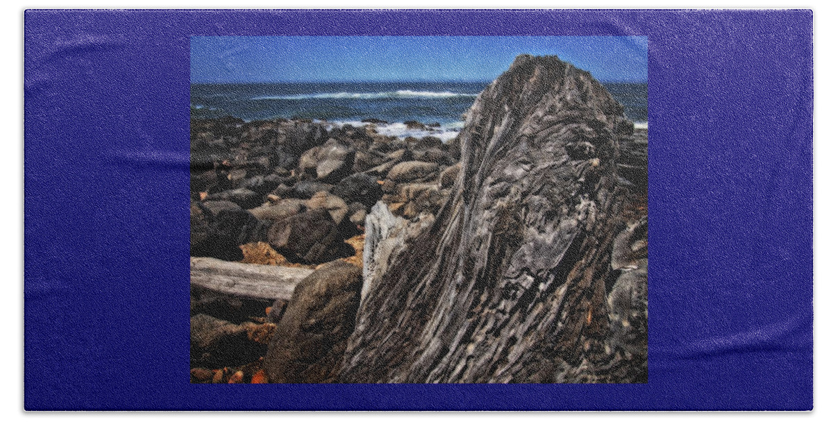 Rocks Beach Sheet featuring the photograph Driftwood Rocks Water by Thom Zehrfeld
