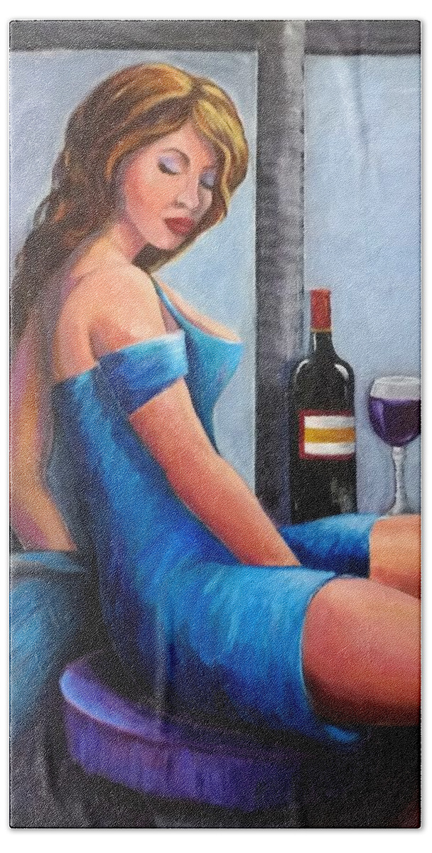 Sexy Lady Beach Sheet featuring the painting Drinking Alone by Rosie Sherman