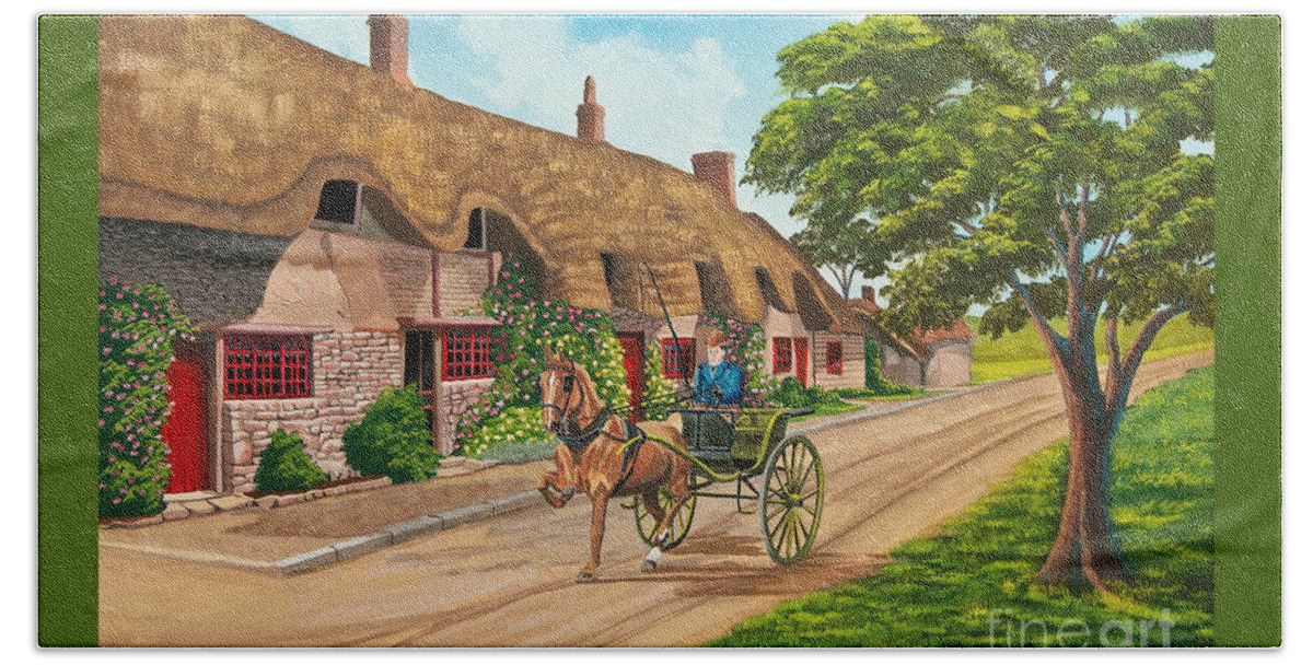 English Painting Beach Towel featuring the painting Driving a Jaunting Cart by Charlotte Blanchard