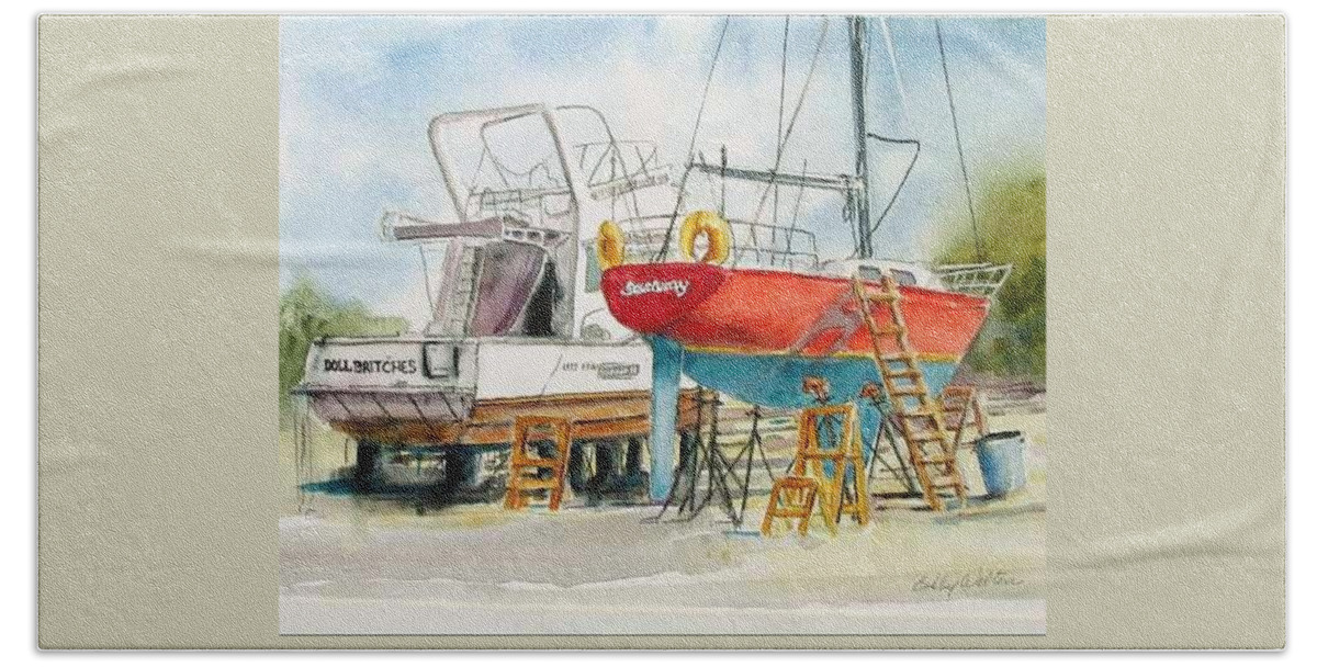 Boats Beach Sheet featuring the painting Dry Dock by Bobby Walters