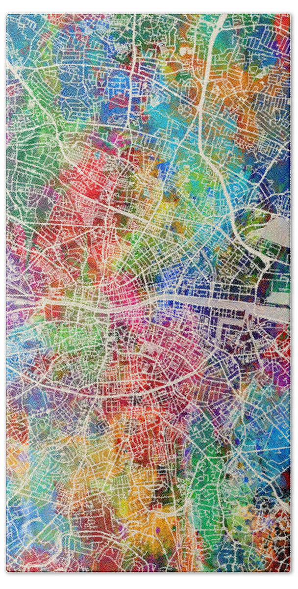 Dublin Beach Towel featuring the digital art Dublin Ireland City Map by Michael Tompsett