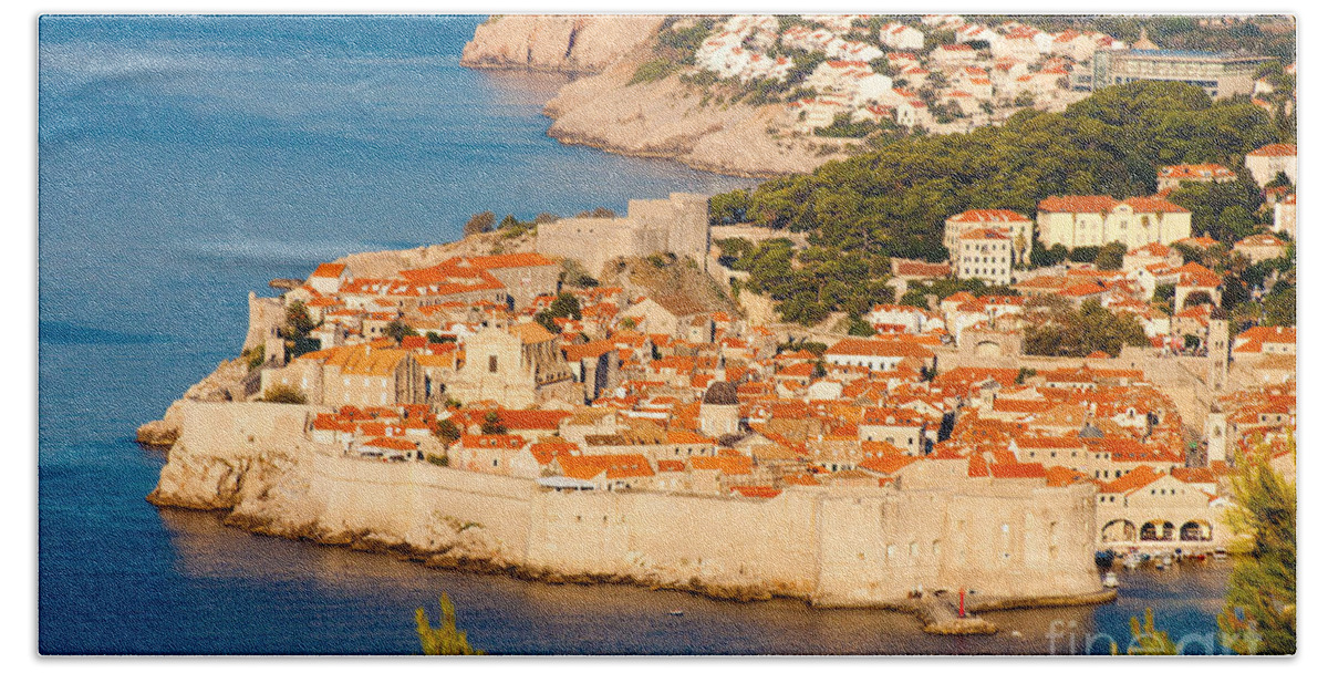 Aerial Beach Towel featuring the photograph Dubrovnik Old City by Thomas Marchessault