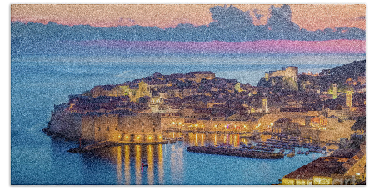 Dubrovnik Beach Towel featuring the photograph Dubrovnik Twilight Panorama by JR Photography