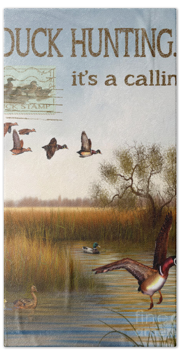 Jjean Plout Beach Towel featuring the painting Duck Hunting-JP2783 by Jean Plout