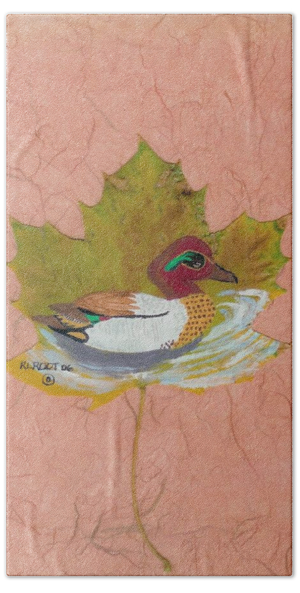 Wildlife Beach Towel featuring the painting Duck on pond by Ralph Root