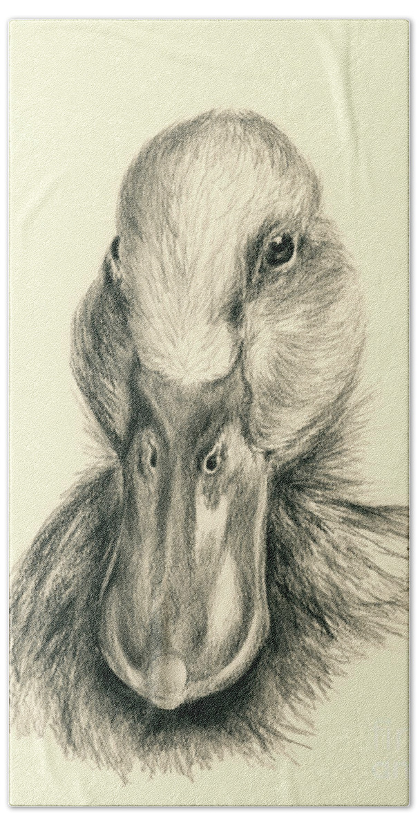 Duck Beach Towel featuring the drawing Duck Portrait in Charcoal by MM Anderson