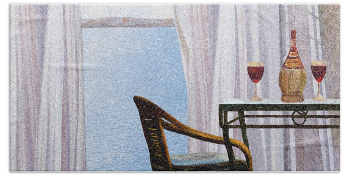 Red Wine Beach Towel featuring the painting Due Rossi Al Mare by Guido Borelli