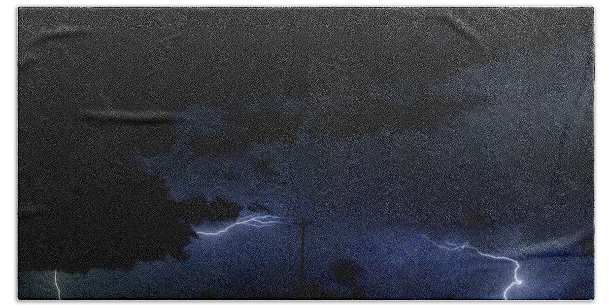 Farmer's Turnpike Beach Towel featuring the digital art Dueling Lightning Bolts by Michael Oceanofwisdom Bidwell